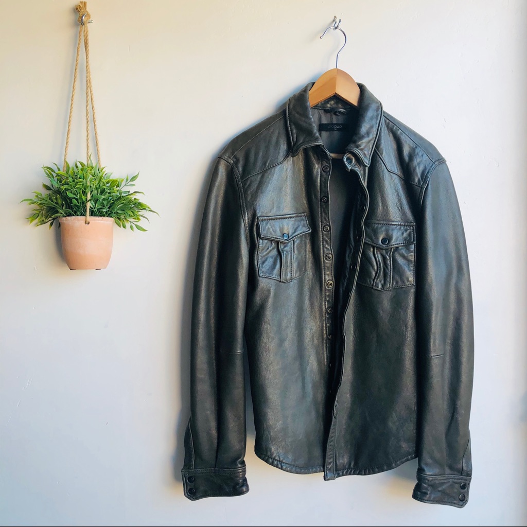 $750 Rouge 100% Leather Button Up Shirt Jacket